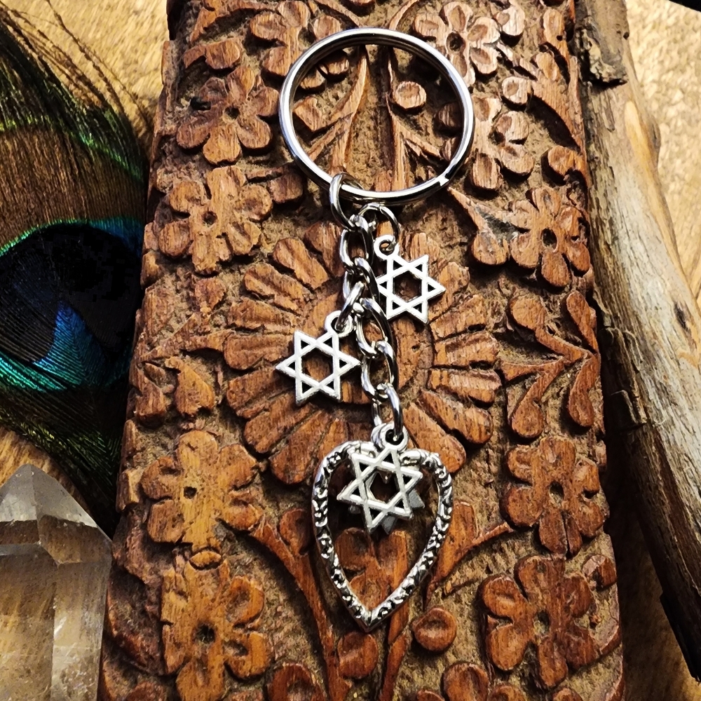 Star of David Heart Keychain Jewish Bag Clip Keyring Bat Mitzvah Gift Zipper
